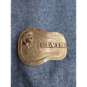 Vintage Elvis Presley 1935-1977 Commemorative Brass Belt Buckle USA